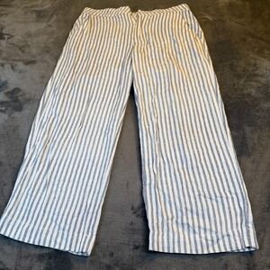 Rag Poets Striped Wide Leg Linen Blend Pants Womens Size 27 Blue White Casual